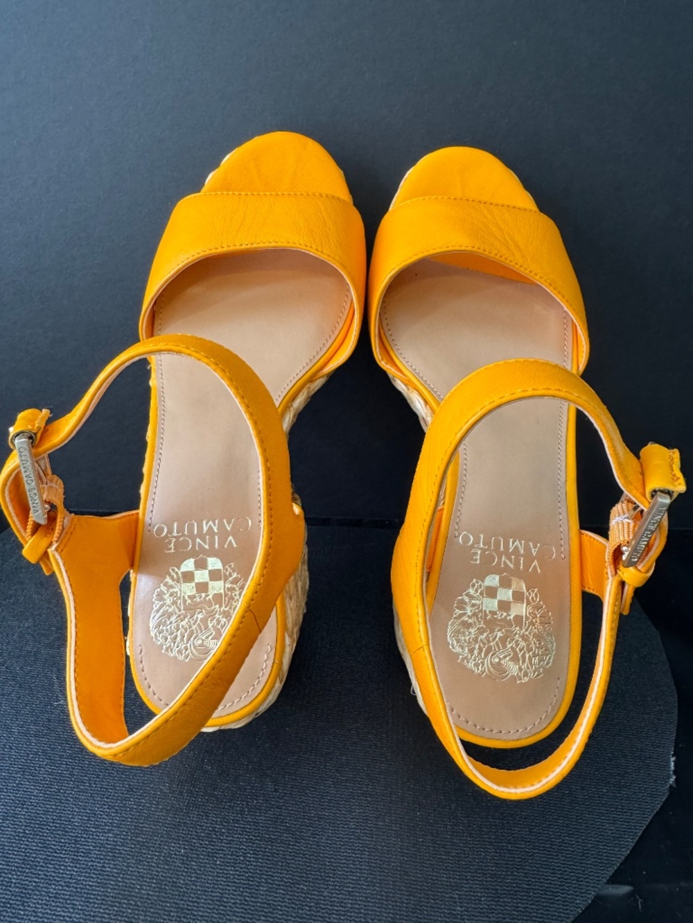 Vince Camuto Orange Leather Espadrille Sandals Ankle Strap Size 6 NWOB - Picture 6 of 16